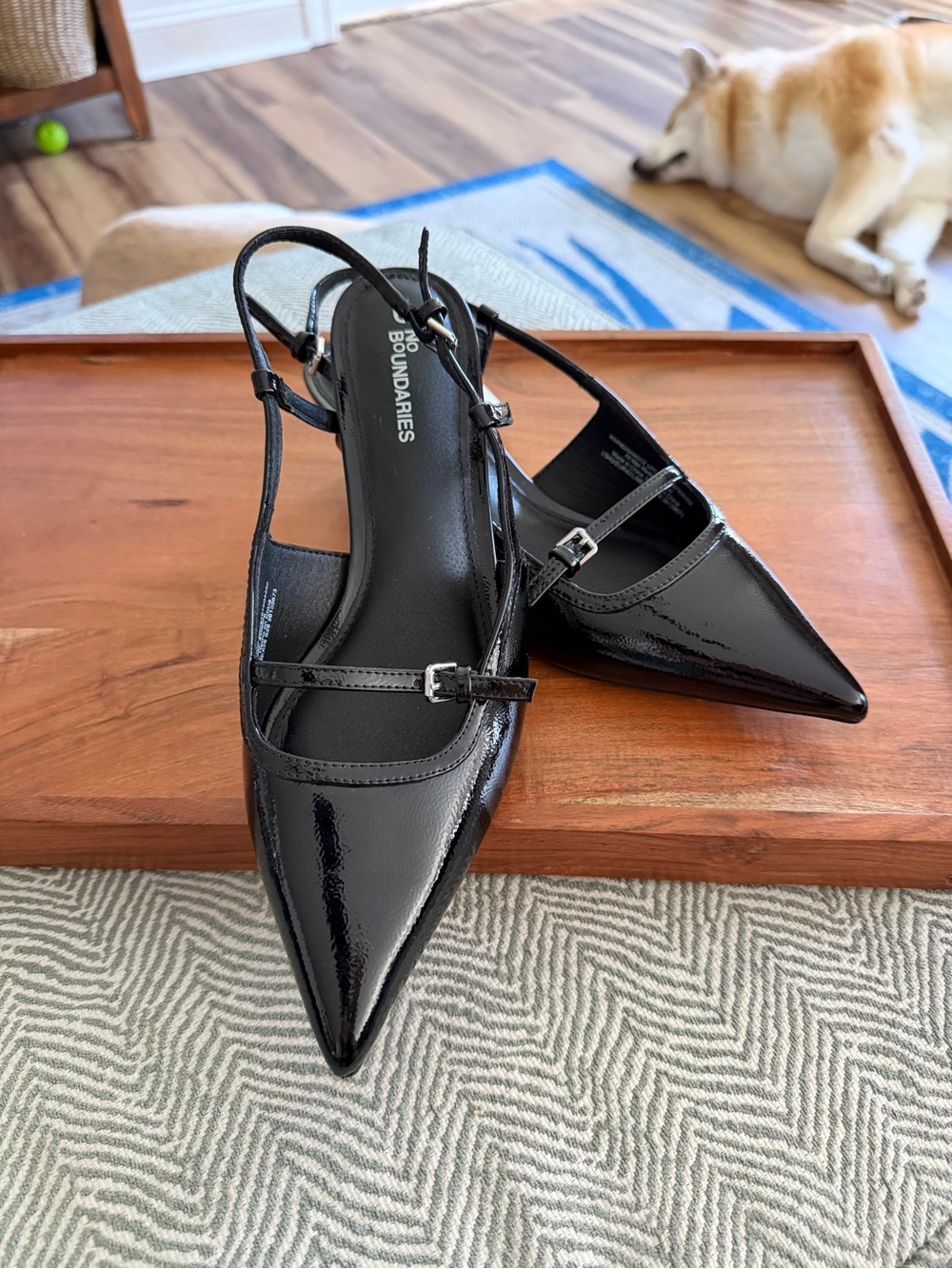 Black Patent Pointed Toe Slingback Kitten Heels Size 9 NWT